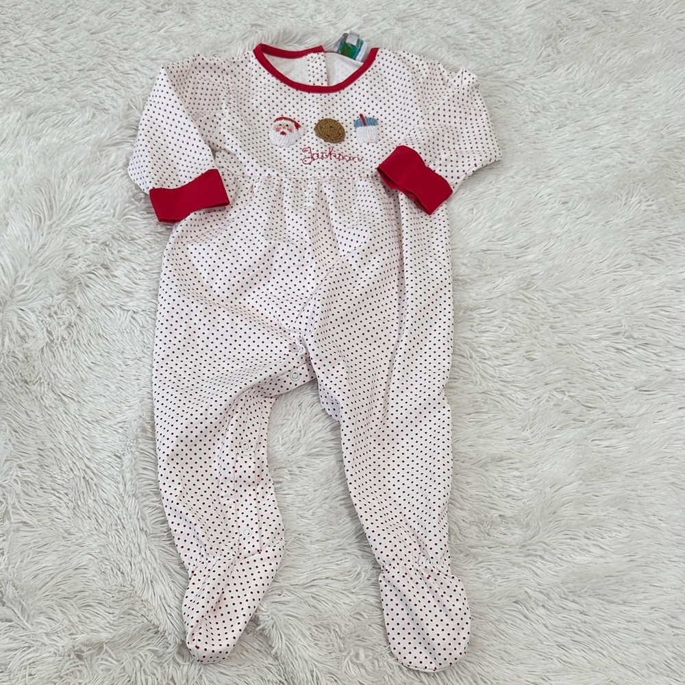 🐨 Bust Bee Smocks! Monogramed Christmas Footsie  “Jackson”